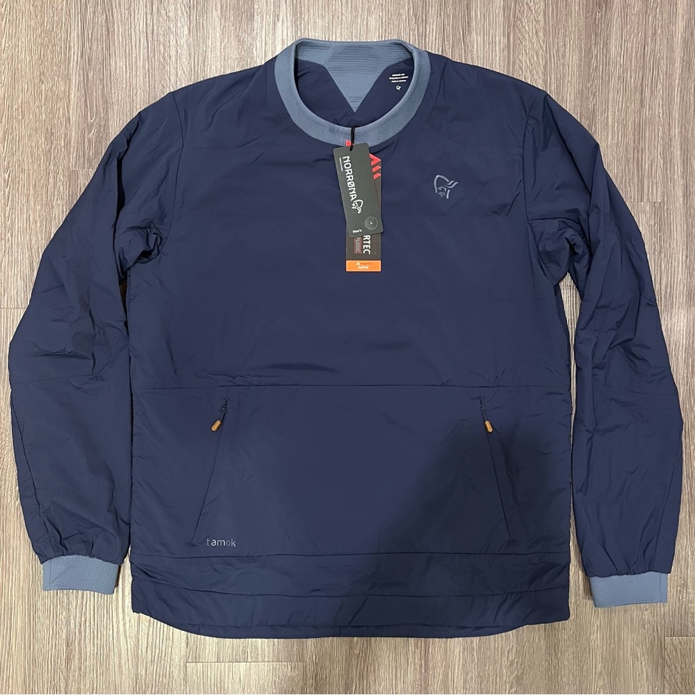 NEW Norrona Men’s Tamok (Polartec) Alpha90 Crewneck Sweater/Jacket - Blue Large